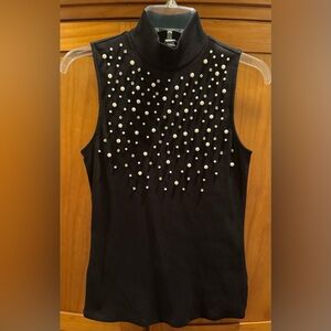 Express EUC Embellished Black Mock Neck Sleeveless Tank w/ Pearls & Rhinestones